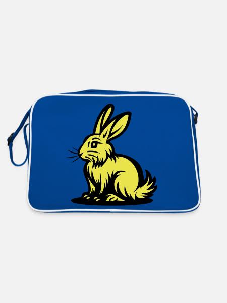 Hase Ostern - Retro Tasche - Blau/Weiß - Hinten