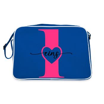 Ziffer Eins 1 mit Herz - Retro Tasche - Blau/Weiß - Hinten