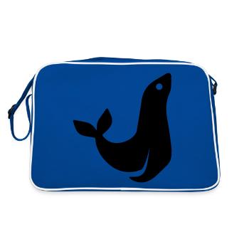 seehund tier - Retro Tasche - Blau/Weiß - Hinten