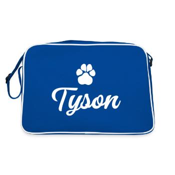 Hundename TYSON mit Pfote - Retro Tasche - Blau/Weiß - Hinten