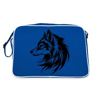 Wolf Head Silhouette - Retro Bag - blue/white - Back