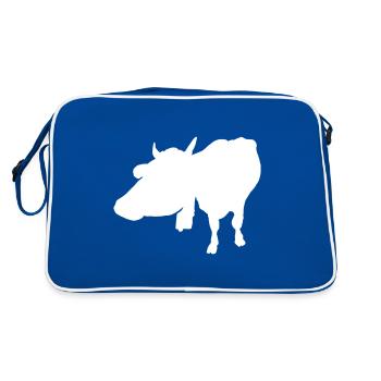 Brown cattle (1c, dairy cow, silhouette) - Retro Bag - blue/white - Back
