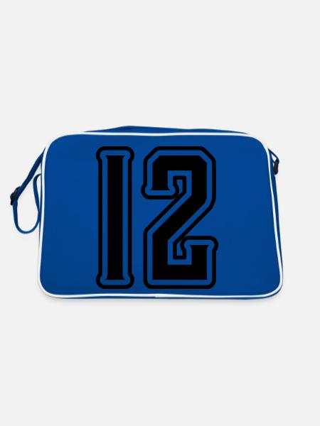 12 Zahl symbol - Retro Tasche - Blau/Weiß - Hinten