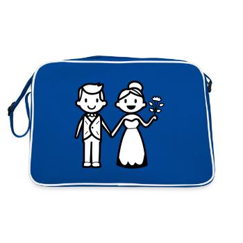 Mariage, Jeunes mariés, Couple - Sac Retro - bleu/blanc - Dos