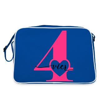 Ziffer Vier 4 mit Herz - Retro Tasche - Blau/Weiß - Hinten
