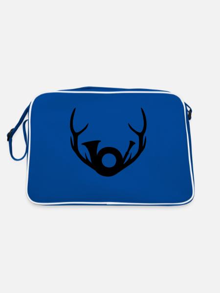 Geweih und Jagdhorn - Retro Tasche - Blau/Weiß - Hinten