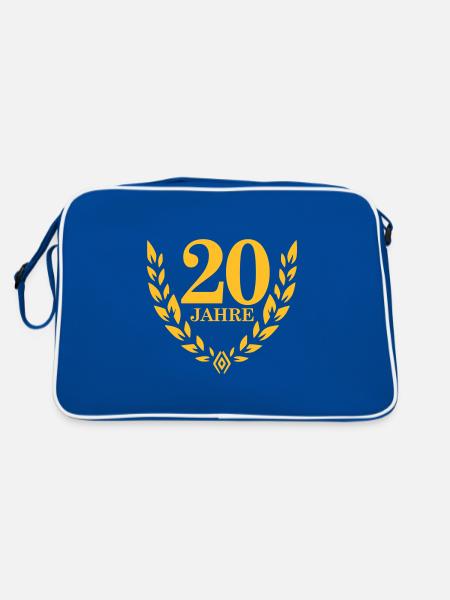 Jubiläum 20 Jahre Lorbeerkranz - Retro Tasche - Blau/Weiß - Hinten