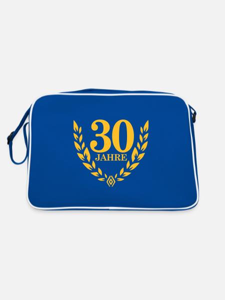 Jubiläum 30 Jahre Lorbeerkranz - Retro Tasche - Blau/Weiß - Hinten