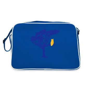 hibou aigle hibou branche arbre forêt nuit silhouette contour mignon - Sac Retro - bleu/blanc - Dos