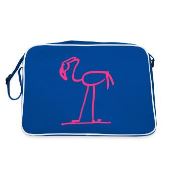 Flamingo Drawing Bird Water Pink Pink - Retro Bag - blue/white - Back