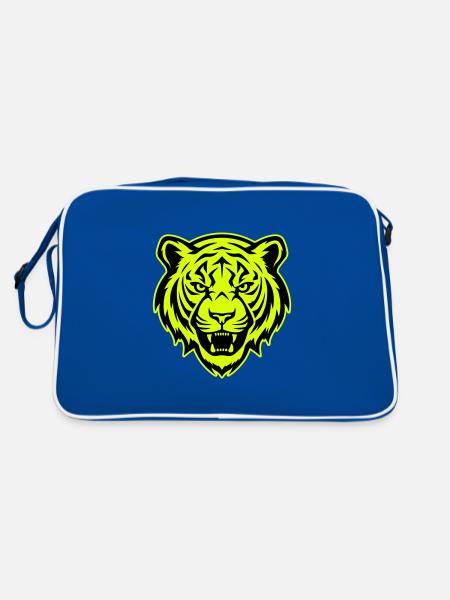 Tiger Kopf Porträt Symbol - Retro Tasche - Blau/Weiß - Hinten