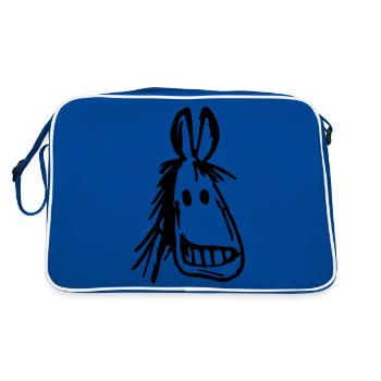 pferd pferdekopf pferdchen lachendes Pferd - Retro Tasche - Blau/Weiß - Hinten