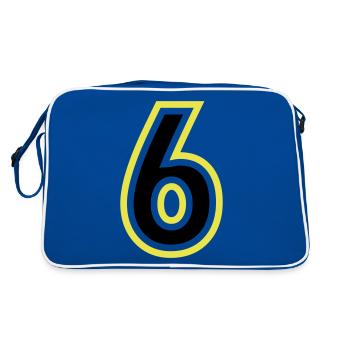 6 Zahl College - Retro Tasche - Blau/Weiß - Hinten