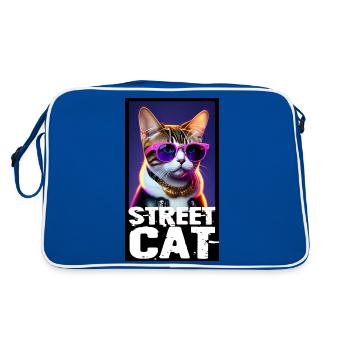 Street Cat Alley Cat Gym Cat Entzückende Cartoon Katze - Retro Tasche - Blau/Weiß - Hinten