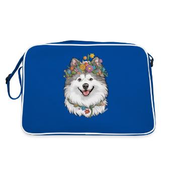 Samoyed Dog with Flower Crown - Retro Bag - blue/white - Back