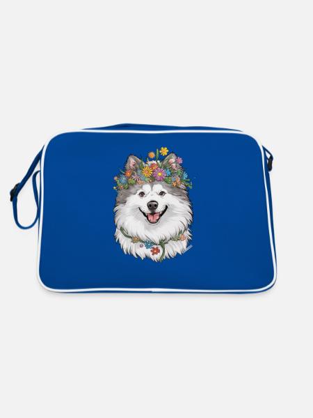 Samoyed Dog with Flower Crown - Retro Bag - blue/white - Back