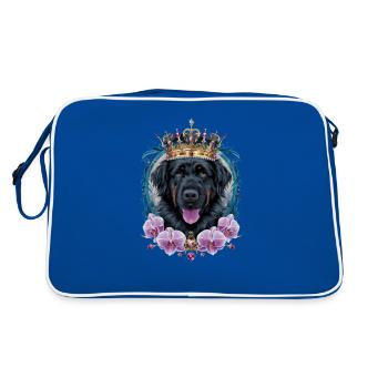 Chien Leonberger mignon avec couronne et orchidées - Sac Retro - bleu/blanc - Dos