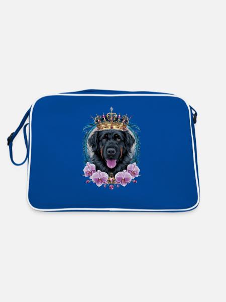 Cute Leonberger dog with crown and orchids - Retro Bag - blue/white - Back