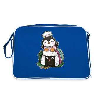 Pingouin kawaii avec boule de riz Onigiri - Sac Retro - bleu/blanc - Dos