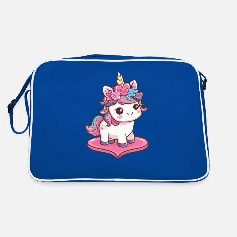 Kawaii Einhorn mit Herzkrone Retro Tasche