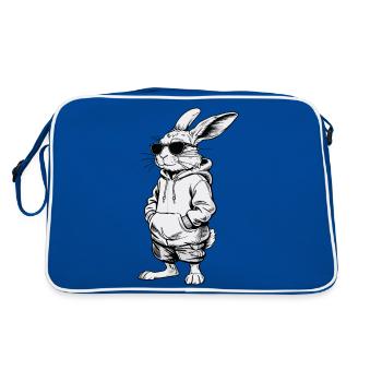 Cooler Osterhase Häschen Frohe Ostern Geschenk - Retro Tasche - Blau/Weiß - Hinten