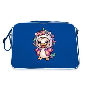 Dessin animé Kawaii Caneton avec tenue de licorne - Sac Retro - bleu/blanc - Dos