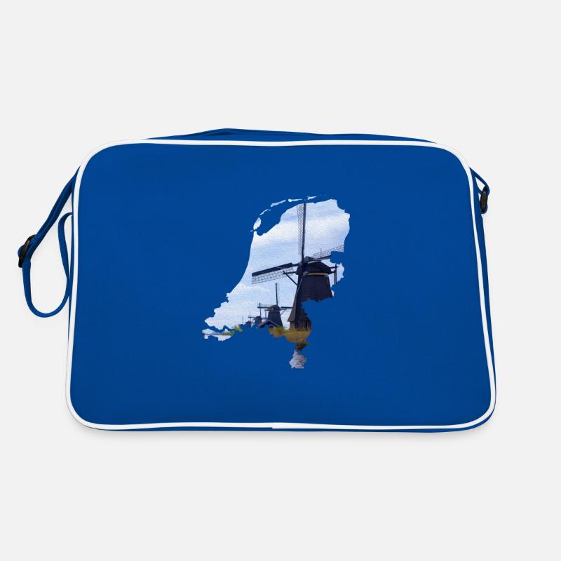 Niederlande - Windmühlen - Retro Tasche - Blau/Weiß