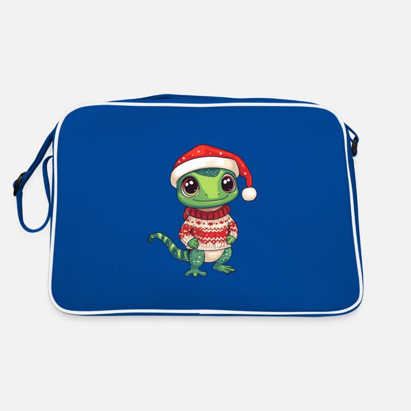 Echse Weihnachten Comic - Retro Tasche - Blau/Weiß