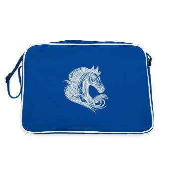 Stallion portrait with elegant mane in the wind - Retro Bag - blue/white - Back