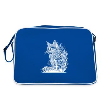 Lignes de tatouage chat dans le style nature sauvage - Sac Retro - bleu/blanc - Dos