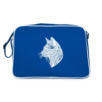 Petit chat dans la nature Web Lines Style de tatouage - Sac Retro - bleu/blanc - Dos