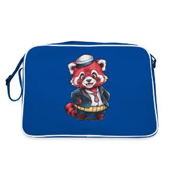 Red Kawaii Panda Wearing School Uniform - Retro Bag - blue/white - Back