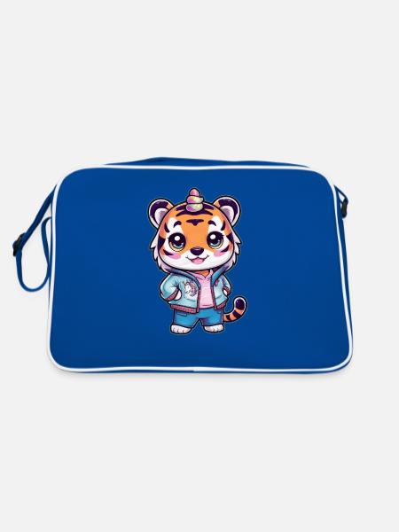 Tigre kawaii avec une jolie tenue de licorne - Sac Retro - bleu/blanc - Dos