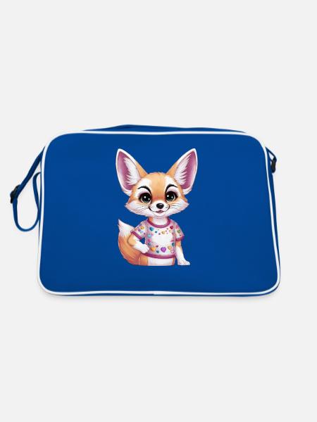 Kawaii Fennec Desert Fox with Colorful Hearts - Retro Bag - blue/white - Back