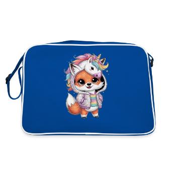 Kawaii Fuchs im Cartoon Stil mit Einhorn Outfit - Retro Tasche - Blau/Weiß - Hinten