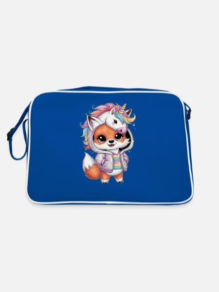 Renard kawaii dans le style dessin animé avec tenue de licorne - Sac Retro - bleu/blanc - Dos