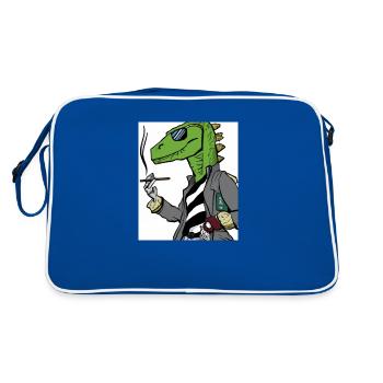 Rauchender Dino - Retro Tasche - Blau/Weiß - Hinten