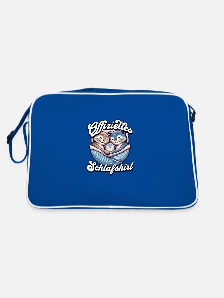 Offizielles Schlafshirt Katze Familie Herren Damen - Retro Tasche - Blau/Weiß - Hinten
