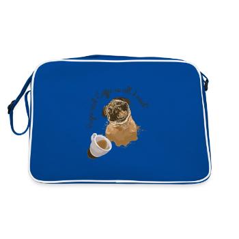 Möpse Und Kaffee Sind Alles, Was Ich Brauche - Retro Tasche - Blau/Weiß - Hinten