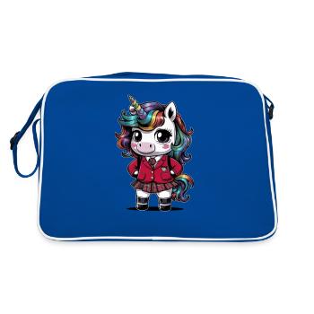 Kawaii unicorn wearing school uniform - Retro Bag - blue/white - Back
