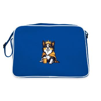Border Collie Hund Bier Lustig - Retro Tasche - Blau/Weiß - Hinten