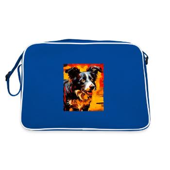 Border Collie Chien Portrait - Sac Retro - bleu/blanc - Dos