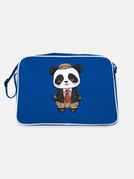 Kawaii Panda trägt traditionelle Schuluniform - Retro Tasche - Blau/Weiß - Hinten