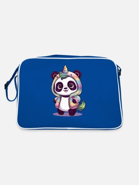 Niedlicher Einhorn Panda - Retro Tasche - Blau/Weiß - Hinten