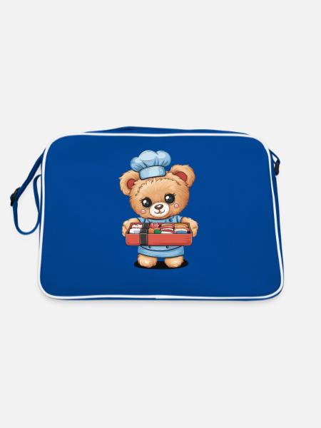 Ours en peluche kawaii avec boîte à lunch colorée - Sac Retro - bleu/blanc - Dos