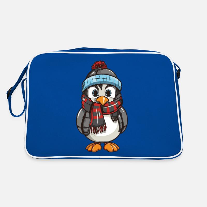 Pinguin Comic Winter - Retro Tasche - Blau/Weiß