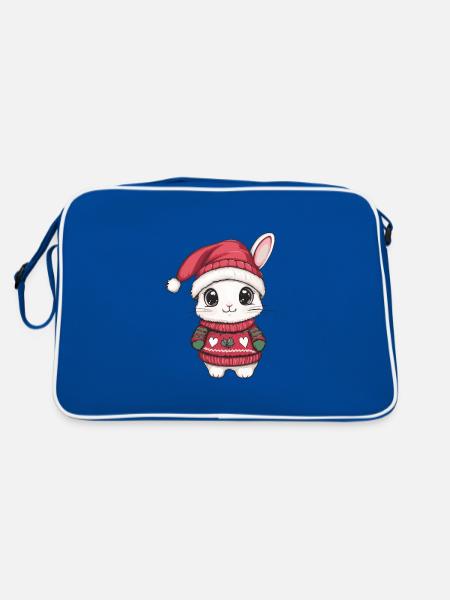 Hase Weihnachten Comic - Retro Tasche - Blau/Weiß - Hinten
