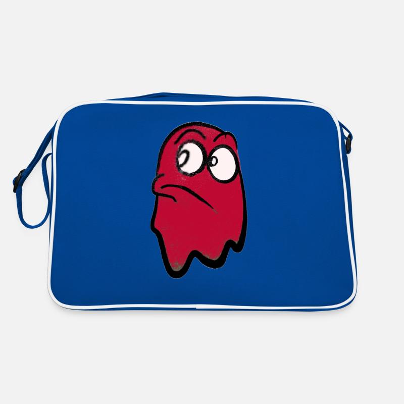 Lustig grimmig blickender Geist in Rot - Retro Tasche - Blau/Weiß