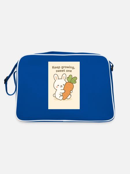 Kawaii Bunny Umarmt Riesenkarotte - Retro Tasche - Blau/Weiß - Hinten