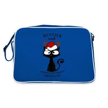 Katze, Weihnachten lustig - Retro Tasche - Blau/Weiß - Hinten